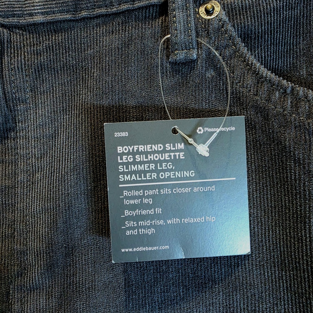 Eddie Bauer Corduroy Pants Boyfriend Slim Tapered Sz 16 Dark Gray Cotton Jeans - Picture 8 of 15